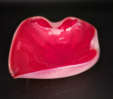 Genuine MURANO Italy Vibrant Red Cased White Vintage Art Glass Gold Avventurina picture