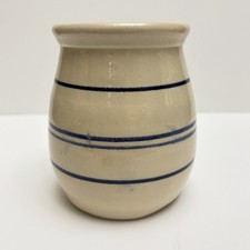 Vtg Marshall Pottery Crock 5” Blue Stripes Cottagecore Kitchen Farmhouse Signed picture