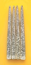 Set of 4 Vintage MCM Clear LUCITE Acrylic CANDLES  11-1/2” SILVER GOLD  FLECKS picture