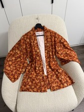 Japanese Vintage Floral Orange & Brown Traditional Handmade Kimono. Size S picture