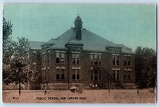 c1916 New London Ohio Vintage Postcard Public School Building Entrance Posted picture