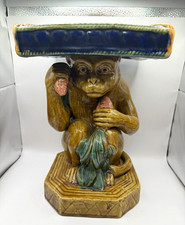 Vintage 1950’s Ceramic Majolica Monkey Pedestal Plant Stand weighs 9 Pounds picture