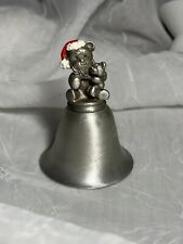 Spoontiques Pewter Miniature Christmas Santa Teddy Bear Figurine Bell 3” H picture