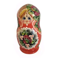 4 VTG Russian Smiling Nesting Dolls Hand Painted Roly Poly Lacquer Glitter 6