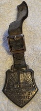 Antique 1934 Chicago Worlds Fair Watch Fob Century Progress Leather Strap picture