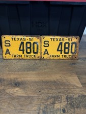 1951 Texas Farm Truck License Plates Matching Pair SA 480 Vintage Original picture