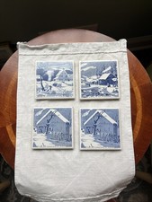 Currier & Ives Ceramic Tiles Trivets Set Of 4 Winter Scenes w/ Original VTG BOX picture