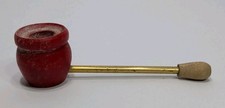 Vintage Wood Bubble Blowing Pipe Toy Brass Stem Acorn Top Mouthpiece Retro picture