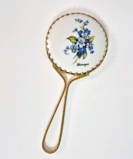 Vtg Limoges France Porcelain Miniature Hand Mirror Blue Forget-Me-Not Flowers picture