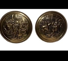 Vintage Elpec England plaque Brass Embossed Wall Set of 2 Horse Coach picture