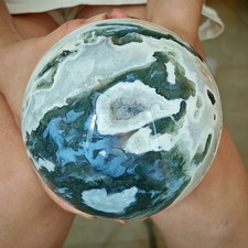 6.49LB Large Moss Agate Sphere Polished Orb Landscape Pattern Natural Gemstone picture