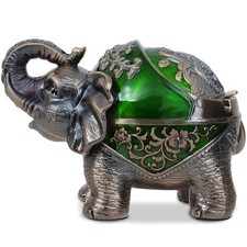 Stand Elephant Ash Tray Vintage Metal Ashtray with Lid - Indoor & Outdoor, Green picture