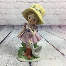 Vintage Ardco Porcelain Figurine C-3219 Girl in Hat Bonnet Goose Duck - 6.75