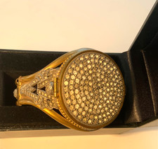 RARE MAGNIFICENT Brass COMPACT BRACELET Extremely ORNATE with BRILLIANT STONES picture