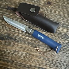 NEW Opinel No.8 Stainless Steel Blade w/Deep Blue Handle + Lanyard, & Case picture