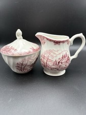 Churchill The Brook Pink Transfer Lidded SUGAR & CREAMER England picture