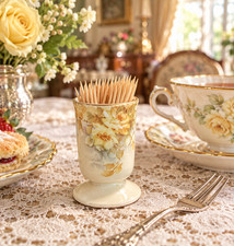 Antique T&V Limoges France Hand Painted Yellow Rose Porcelain Toothpick Holder picture