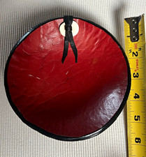 Vintage Handmade Leather Valet Tray Catchall Bowl Red Black picture