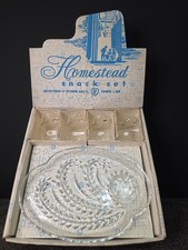 Homestead Federal Glass Vintage Hospitality Snack Set Original Box 1950s Retro picture