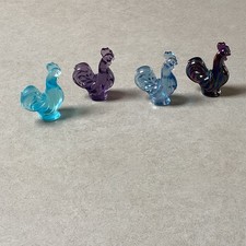Vintage Set of 4 Fenton Glass Miniature Rooster Figurines Blue Purple Slag USA picture