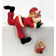 Vintage Enesco Santa Shelf Sitter Dangling Teddy Bear Christmas Figurine 1980s picture