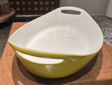 Vtg Copco Denmark Michael Lax Yellow Enamel MCM Cast Iron Casserole Dish. EUC picture