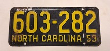 Vintage 1953 North Carolina License Plate Tag #603-282 Original Collectable  picture