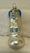 Vintage West Germany Glass Elephant Christmas Ornament 4” Silver Blue Figural picture