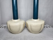 Pair of Cream Colored Ceramic Taper Candleholders  2.5