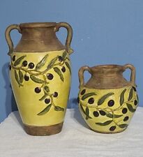 Vintage 2pc Earthenware Olive Glazed Antique Vases Jar Imported from Phillipines picture