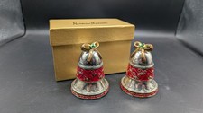 Neiman Marcus Vgt Red Silver Christmas Bell Salt-Pepper Shakers with Box picture