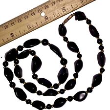 Preowned Vintage 26” Long Strand Polished Black Stones Necklace Various Shaped picture