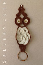 CHARMING VTG MCM MACRAME OWL WALL ART 1960'S ORIG ATOMIC DECOR MID CENTURY picture