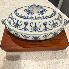Antique Furnivals Cairo Blue White Transferware Lidded Tureen from 1902 picture