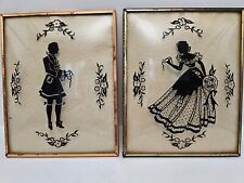 Vtg Convex Silhouette Reverse Paint Picture Set Two Man & Woman White Background picture