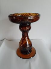 Vintage Tortoise And Amber Glass Pillar Candle Stand Holder 7 3/4