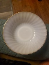Vintage Anchor Hocking Heat Resistant Serving Bowl, White With Gold Trim picture