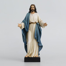 12 Inch Jesus Statue with Open Arms, Hand Painted Jesus Christ Figurine in Blue picture
