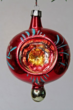 VTG Glass Double Indent FLOWER Pictured Finial DROP Christmas Ornament Poland #7 picture