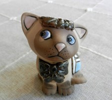 Vintage Hand Painted Art Ceramic CUTE Cat Kitty with Bow 4.5