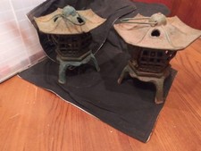 pair of 1940's cast iron japanese pagoda lanterns picture