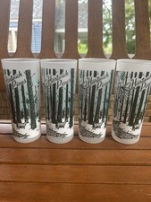 Vtg Hartwick Pines Michigan Souvenir Frosted Drinking Glasses Tumbler Lot of 4  picture