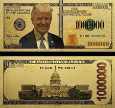 24K Gold Donald Trump Million Dollar Bill w/ Sleeve POTUS Republican Collectible picture