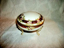 Antique Nippon Vanity Powder Jar Porcelain HP Gilt Tall Legs Moriage Early 1900s picture