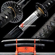 40''Black Samurai Katana 1095 Steel Battle Ready Japanese Functional Sharp Sword picture