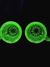 Uranium Miniature Pressed Cut Glass Cups One Set of Two Vintage  picture