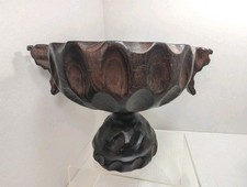 Vtg Spanish Revival Wood Pedestal Center Piece Bowl Brutalist Hand Carved Spain picture