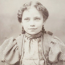 Card Mounted Photo Dayton Girl c1880 Ohio Braided Pigtails Child Young Lady B810 picture