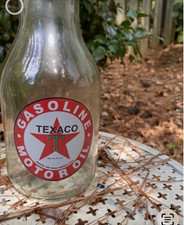 Texaco Gas & Oil Advertising Clear Glass Oil Bottle w/ Metal Pour Spout picture