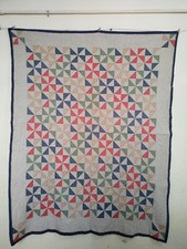 Vintage Pinwheel Patchwork Quilt Hand Quilted Windmill Multi Color Border picture